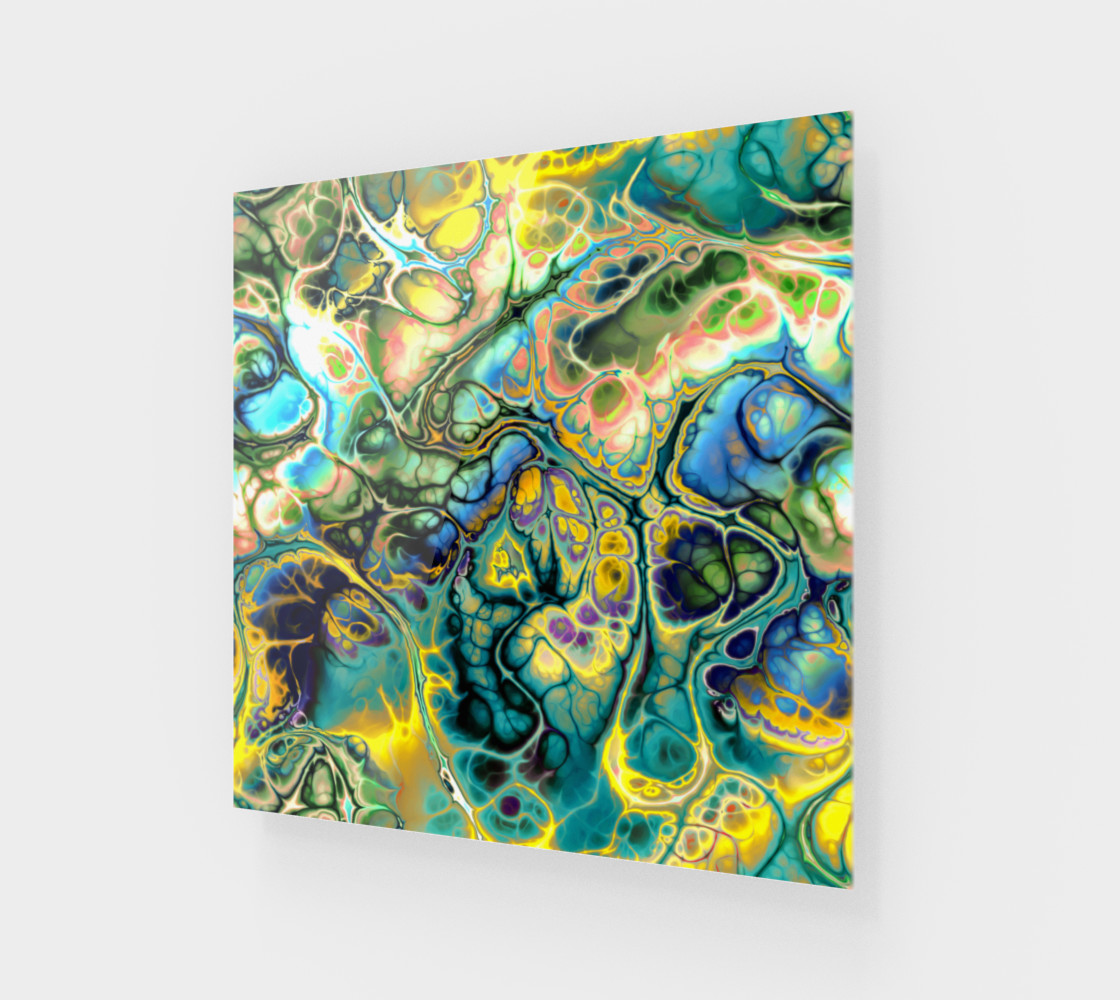 Aperçu de Flower Power FRACTAL BATIK Teal Yellow #1