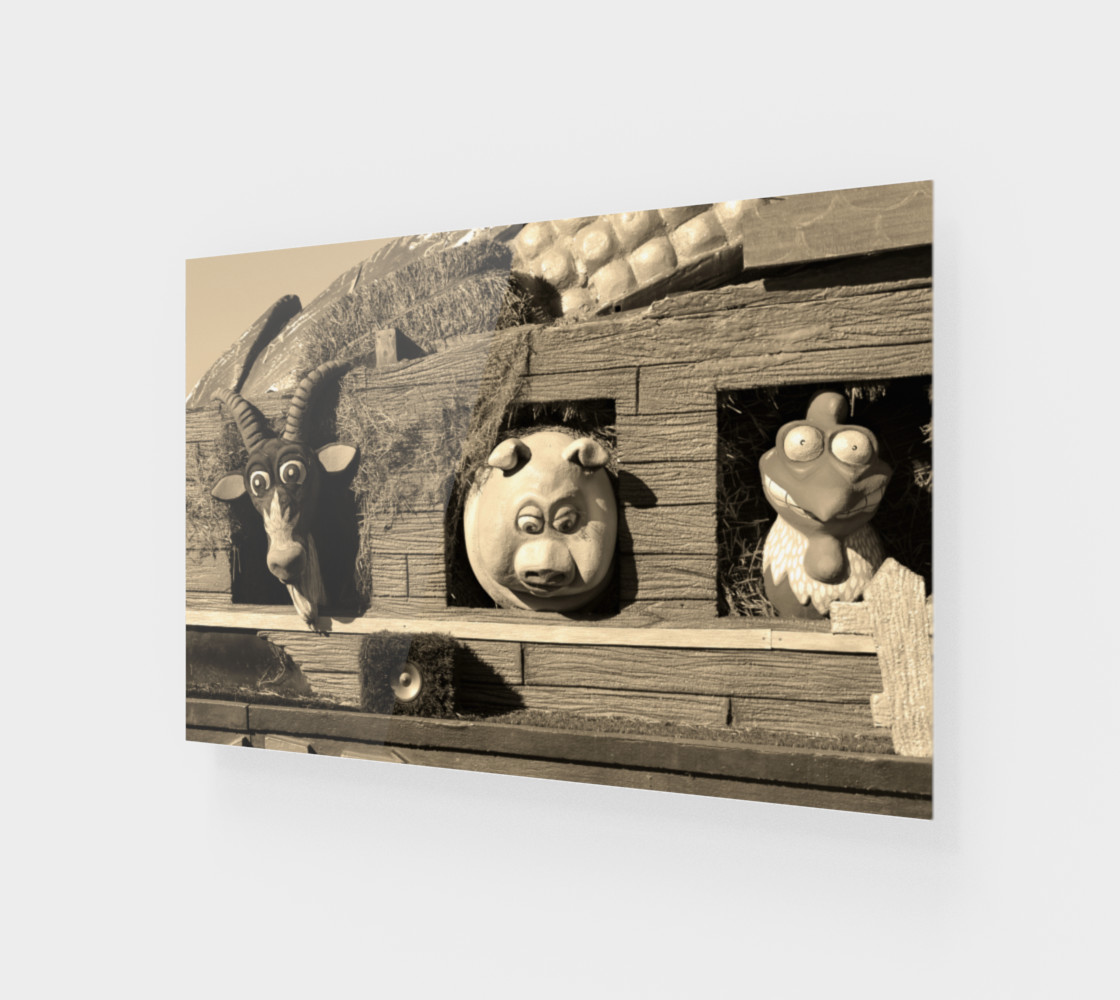 Barnyard Float-Goat, Pig, & Chicken-Sepia Toned Wall Art preview #1