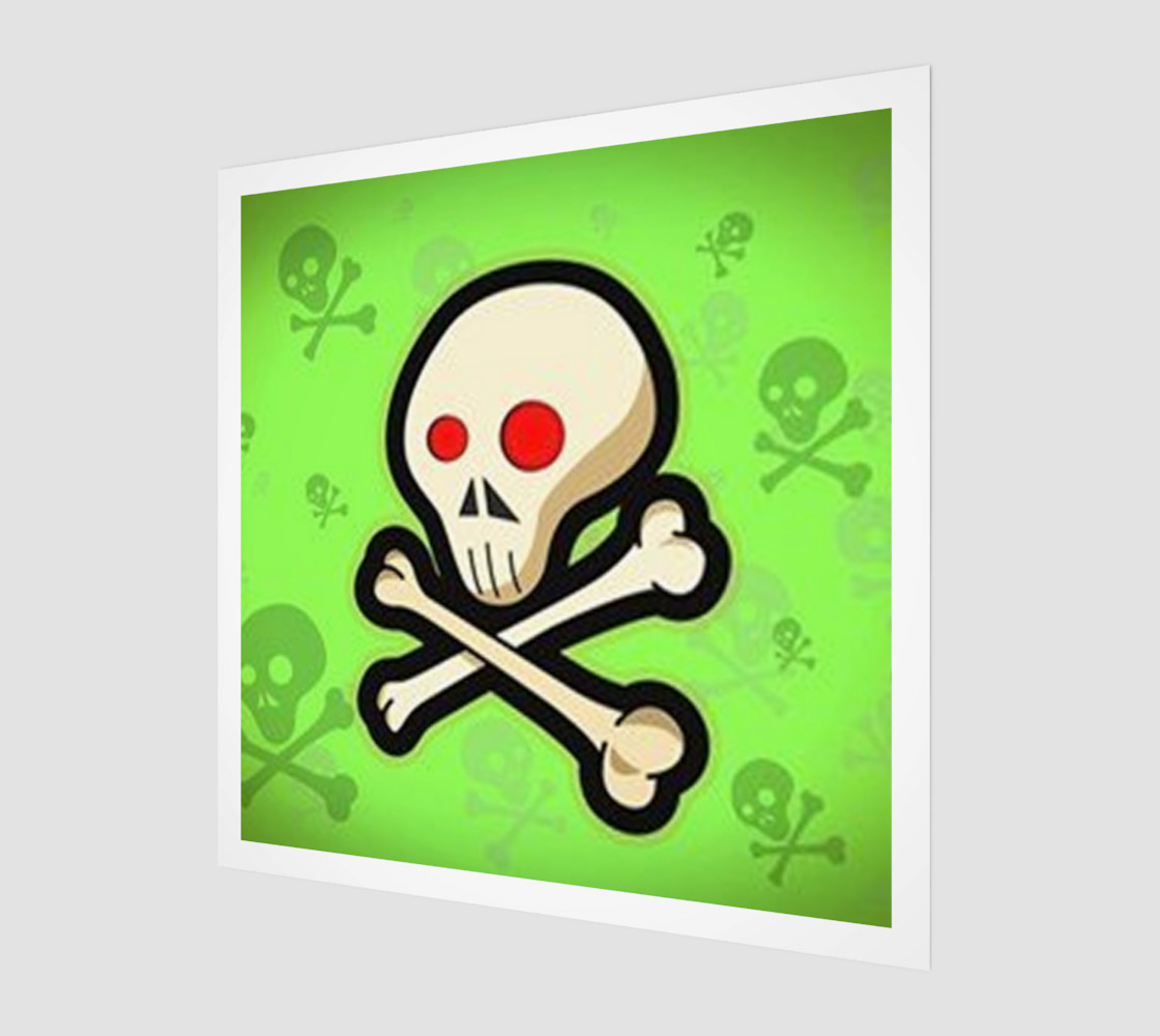 Cartoon Skull On Green Wall Art preview #1