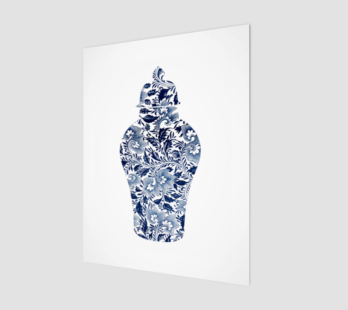 Aperçu de Chinoiserie Ginger Jar - Blue and White Floral - 11 x 14 - Wood Print #1
