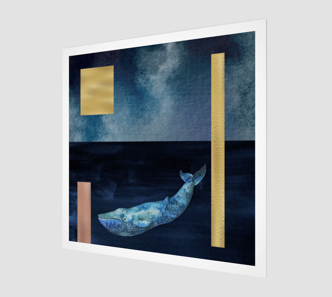 Blue Whale - Gold, Copper And Deep Blue Art Print preview #1