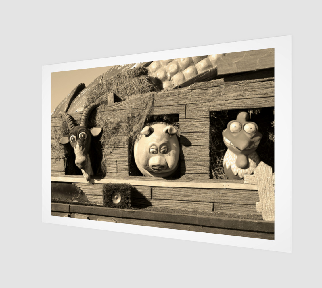 Barnyard Float-Goat, Pig, & Chicken-Sepia Toned Wall Art preview #1