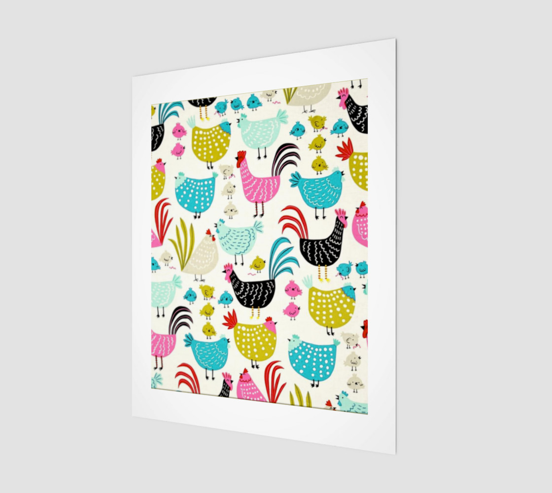 Colorful Fun Chicken & Rooster Print preview #1