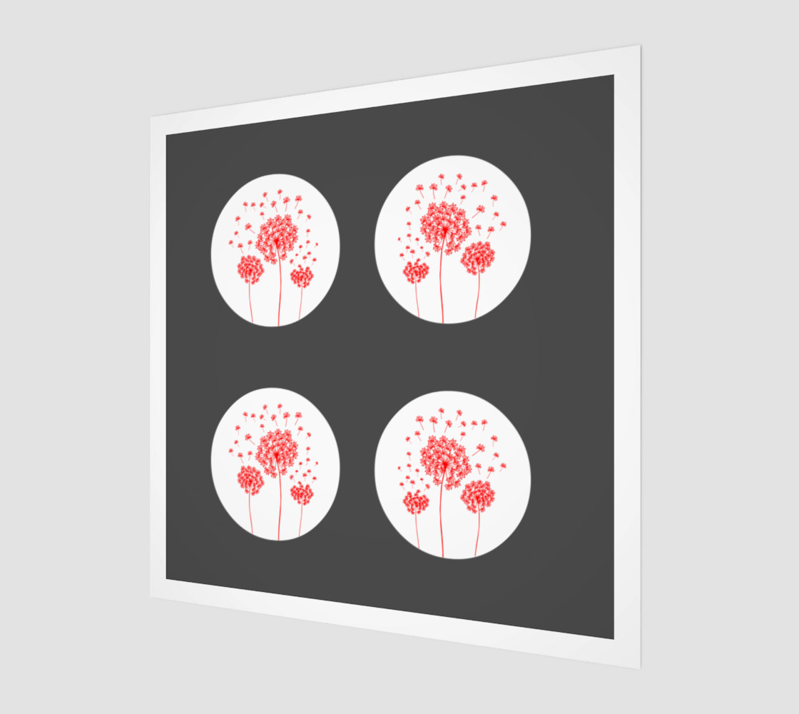 Contemporary Red & Gray Dandelion Print preview #1