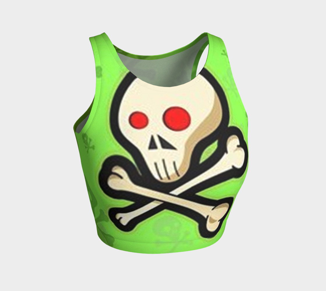 Cartoon Skull On Green Athletic Crop Top preview #1