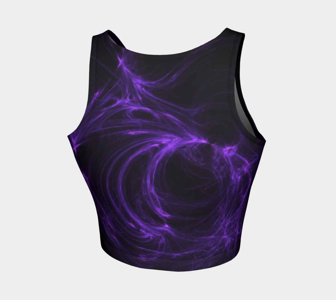 Purple Fractal on Black Athletic Crop Top preview #2