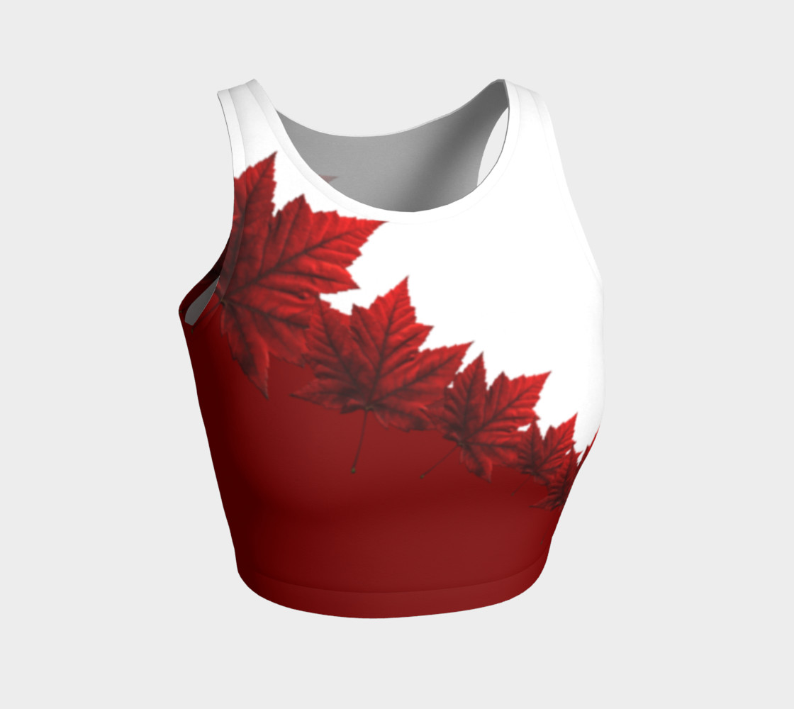 Aperçu 3D de Canada Maple Leaf Sports Crop Top Red Autumn Leaves Shirts