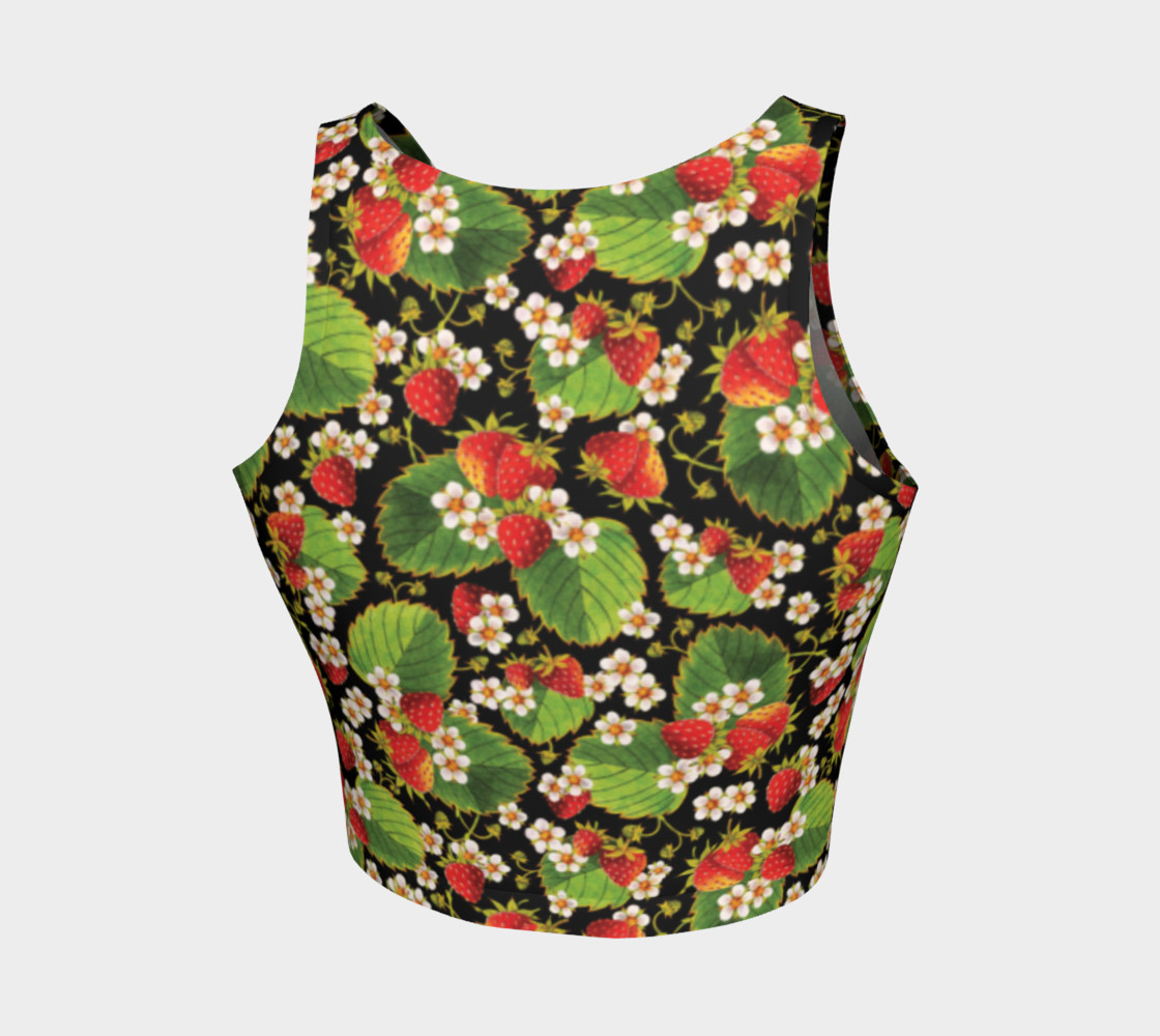 Aperçu de Strawberries on Black Athletic Crop Top #2