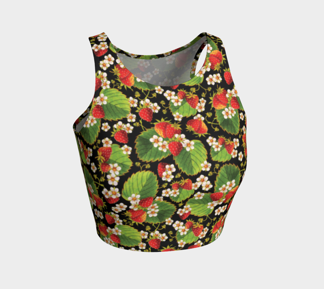 Aperçu de Strawberries on Black Athletic Crop Top #1