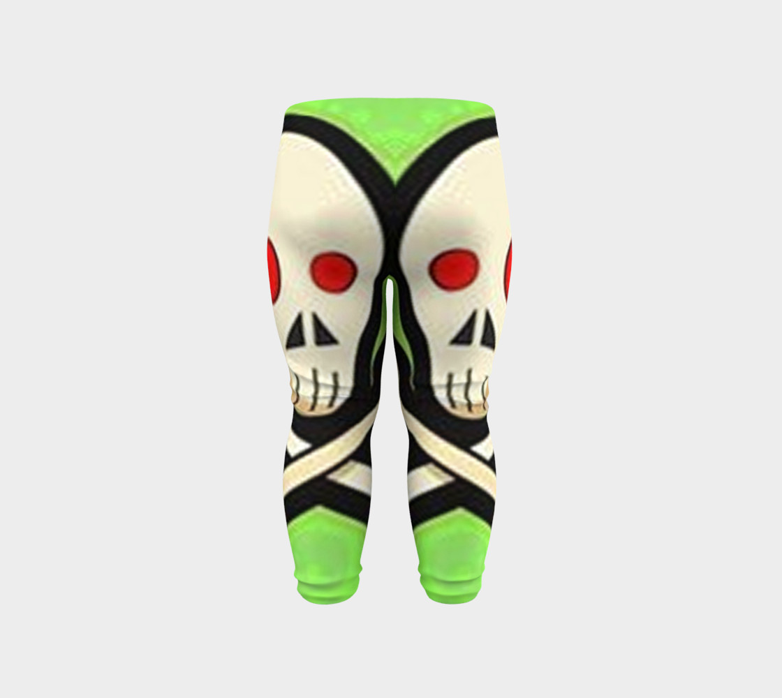 Cartoon Skull On Green Baby Leggings preview #6