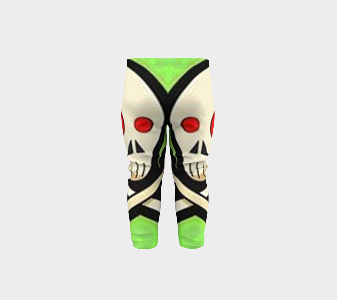 Cartoon Skull On Green Baby Leggings preview #5