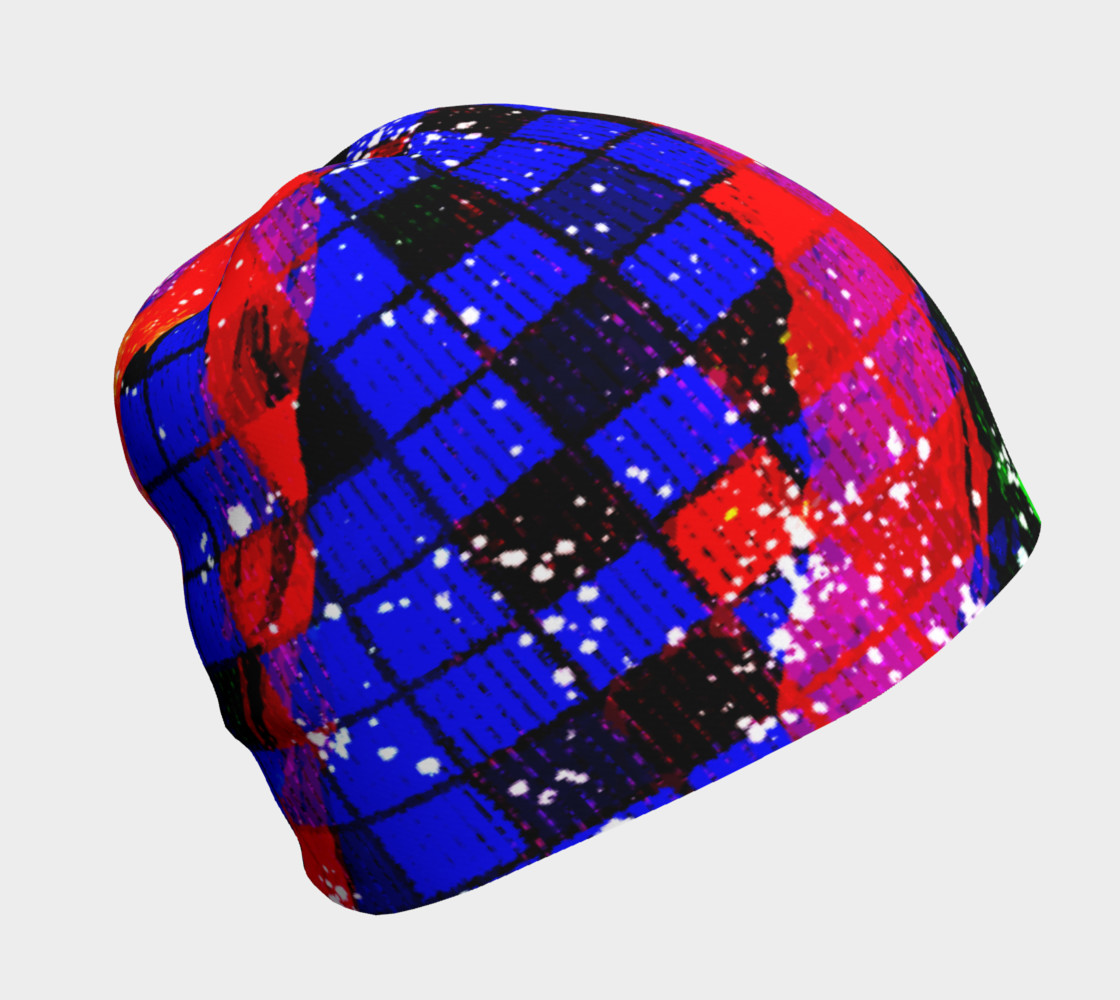 Aperçu de Fiery Colorful Grunge Squares and Stripes Beanie Hat #1