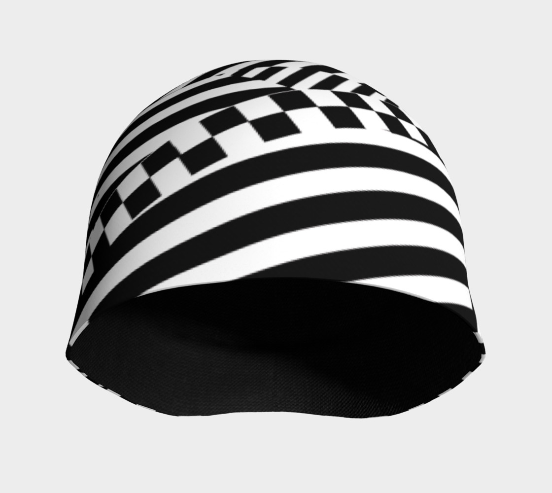 Aperçu de Black White Patchwork Stripes Checkerboard Beanie Hat #3