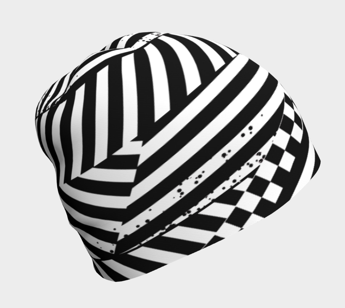 Aperçu de Black White Patchwork Stripes Checkerboard Beanie Hat #1