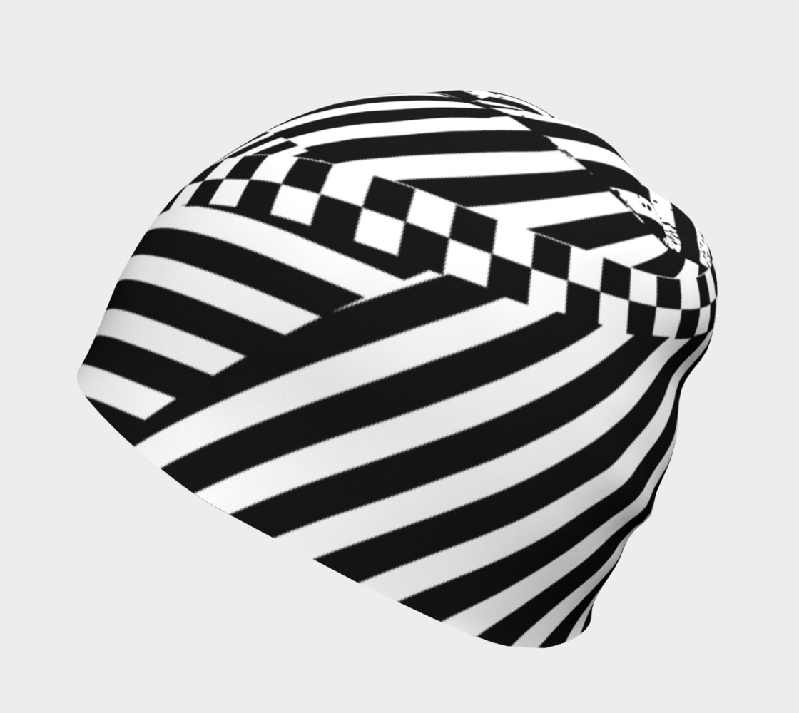 Aperçu de Black White Patchwork Stripes Checkerboard Beanie Hat #2