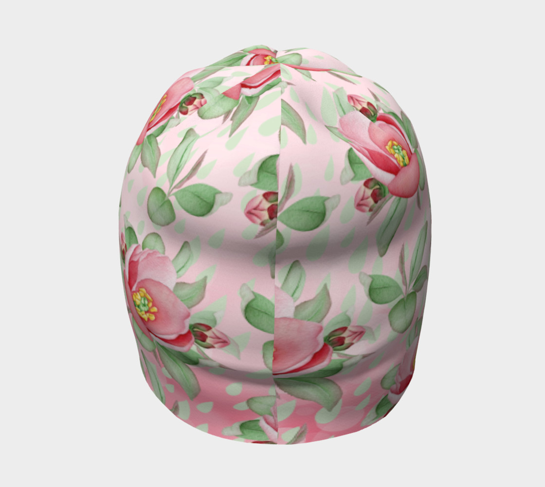 Bold Red Green Wild Rose Floral Beanie Hat preview #4