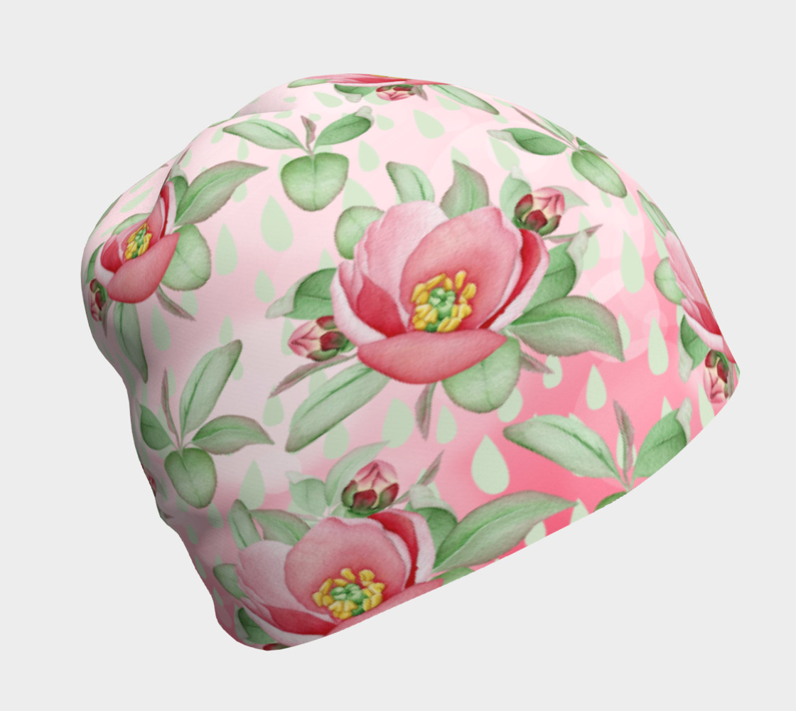 Bold Red Green Wild Rose Floral Beanie Hat preview #1