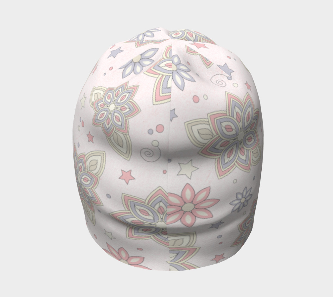 Pastel Pink Ivory Purple Abstract Flower Beanie Hat preview #4