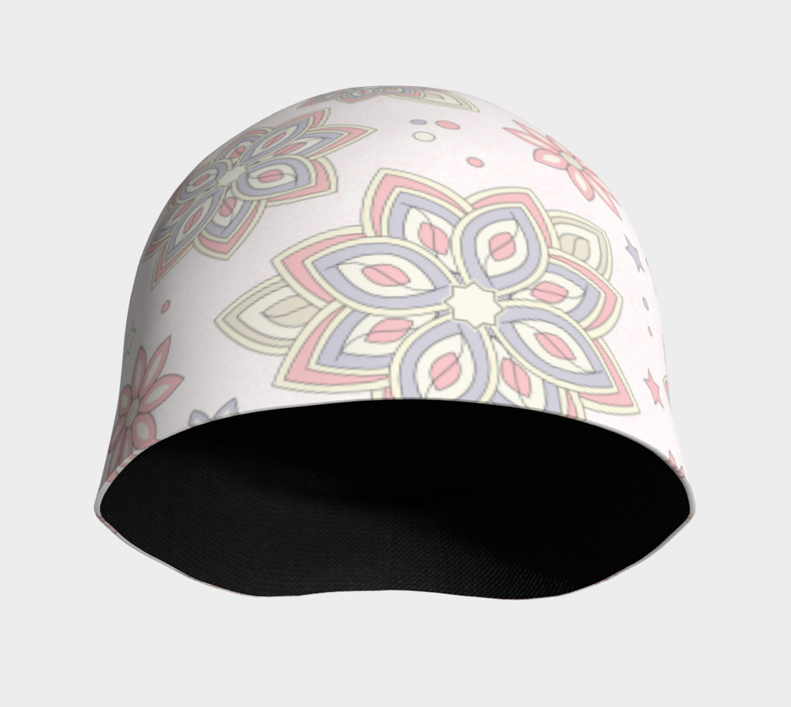 Pastel Pink Ivory Purple Abstract Flower Beanie Hat preview #3