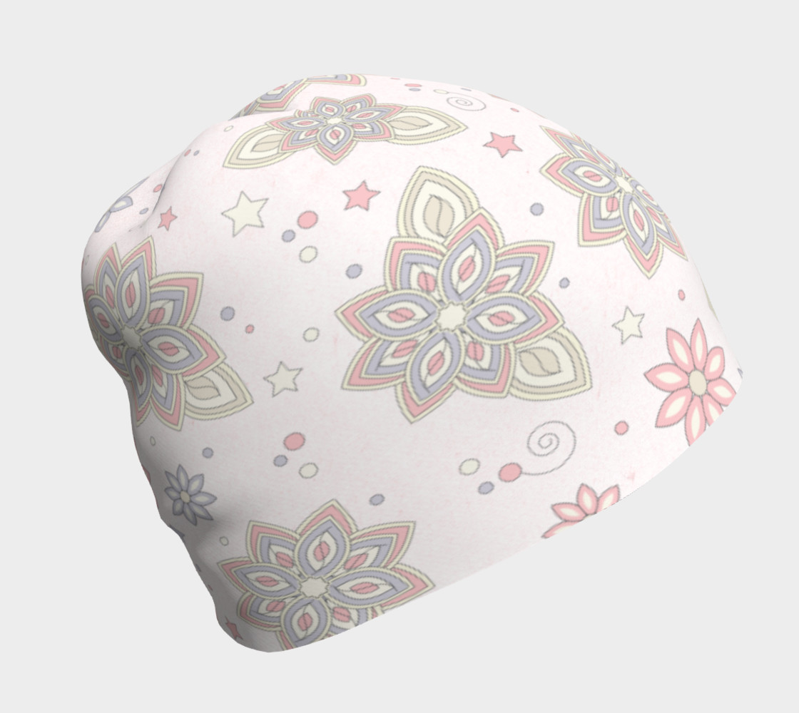 Pastel Pink Ivory Purple Abstract Flower Beanie Hat preview #1