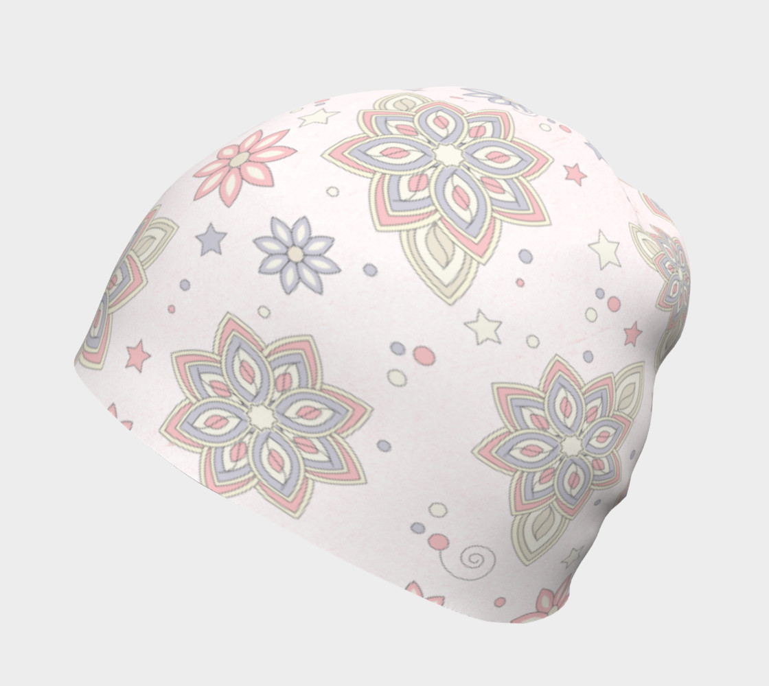 Pastel Pink Ivory Purple Abstract Flower Beanie Hat preview #2