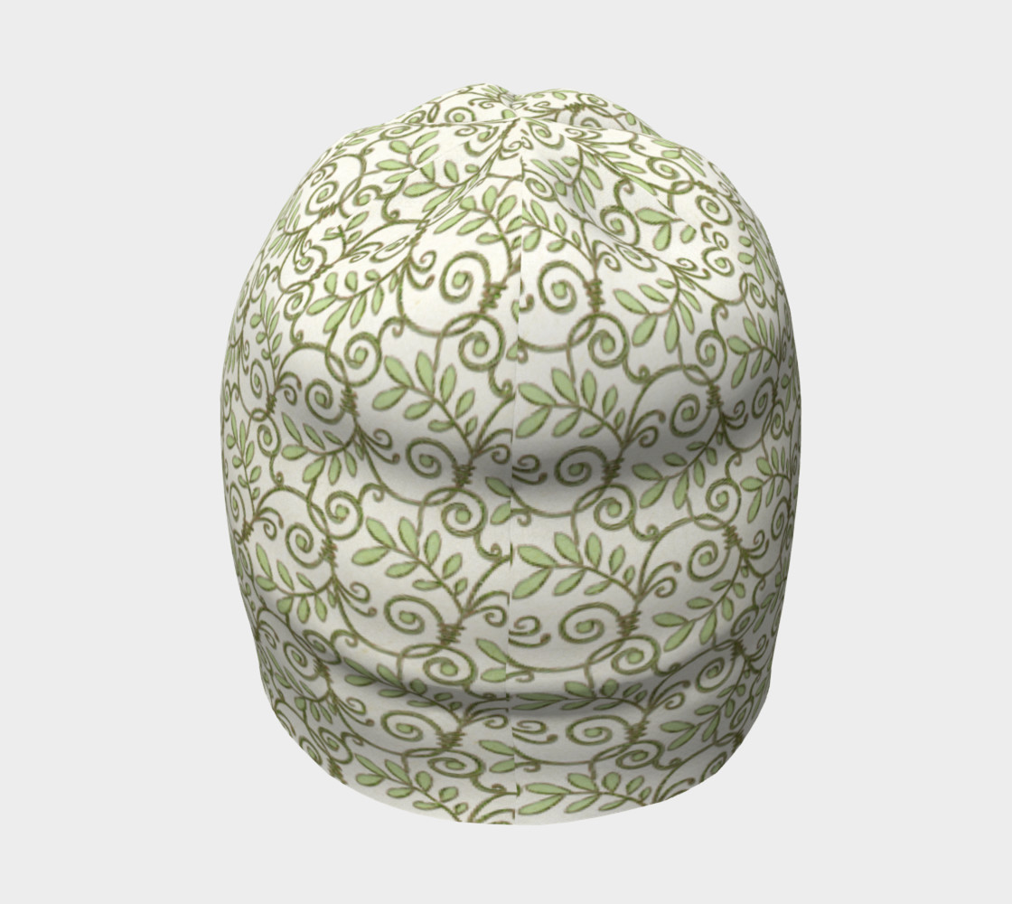 Green Cream Leafy Lace Floral Beanie Hat preview #4