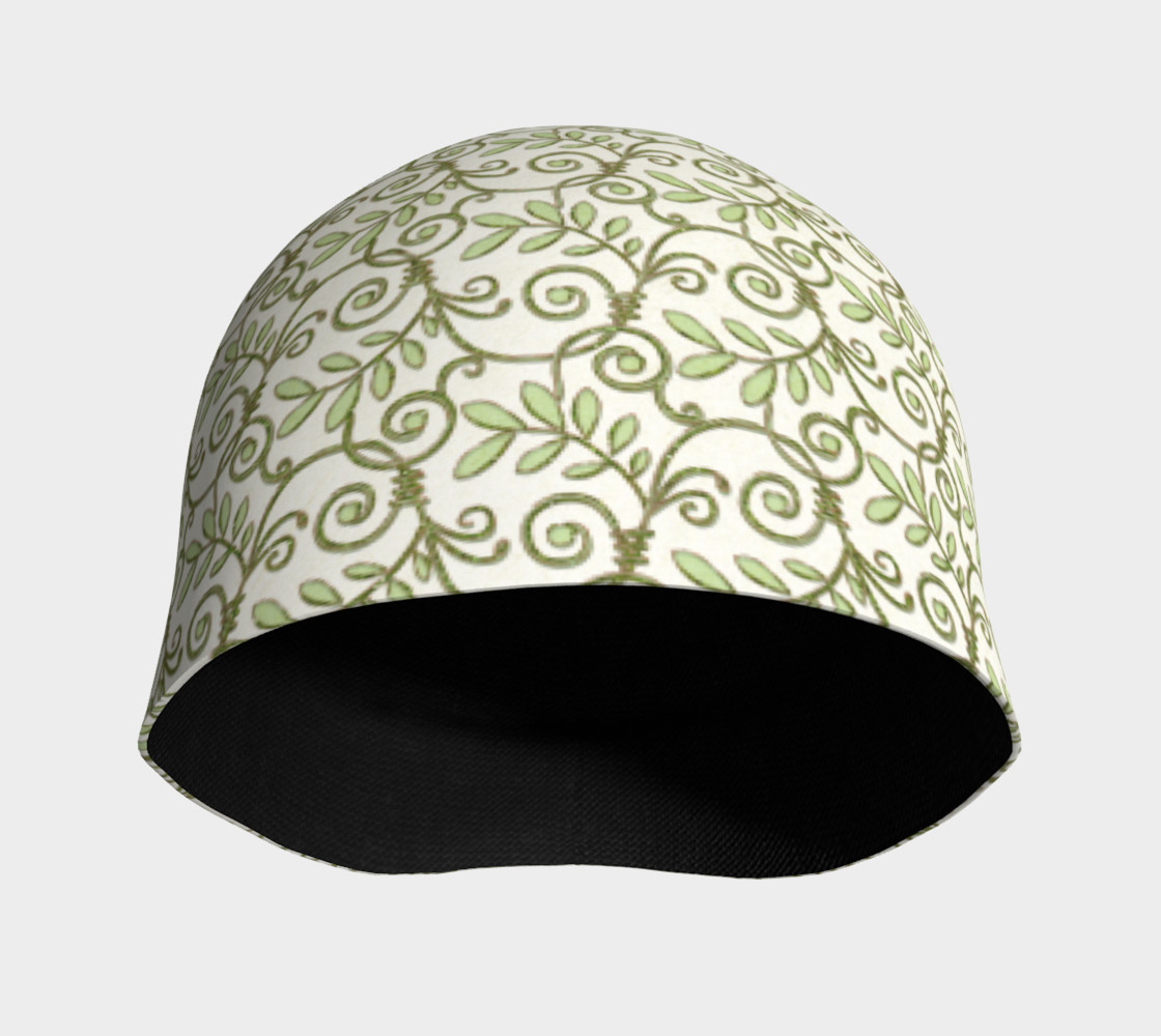 Green Cream Leafy Lace Floral Beanie Hat preview #3