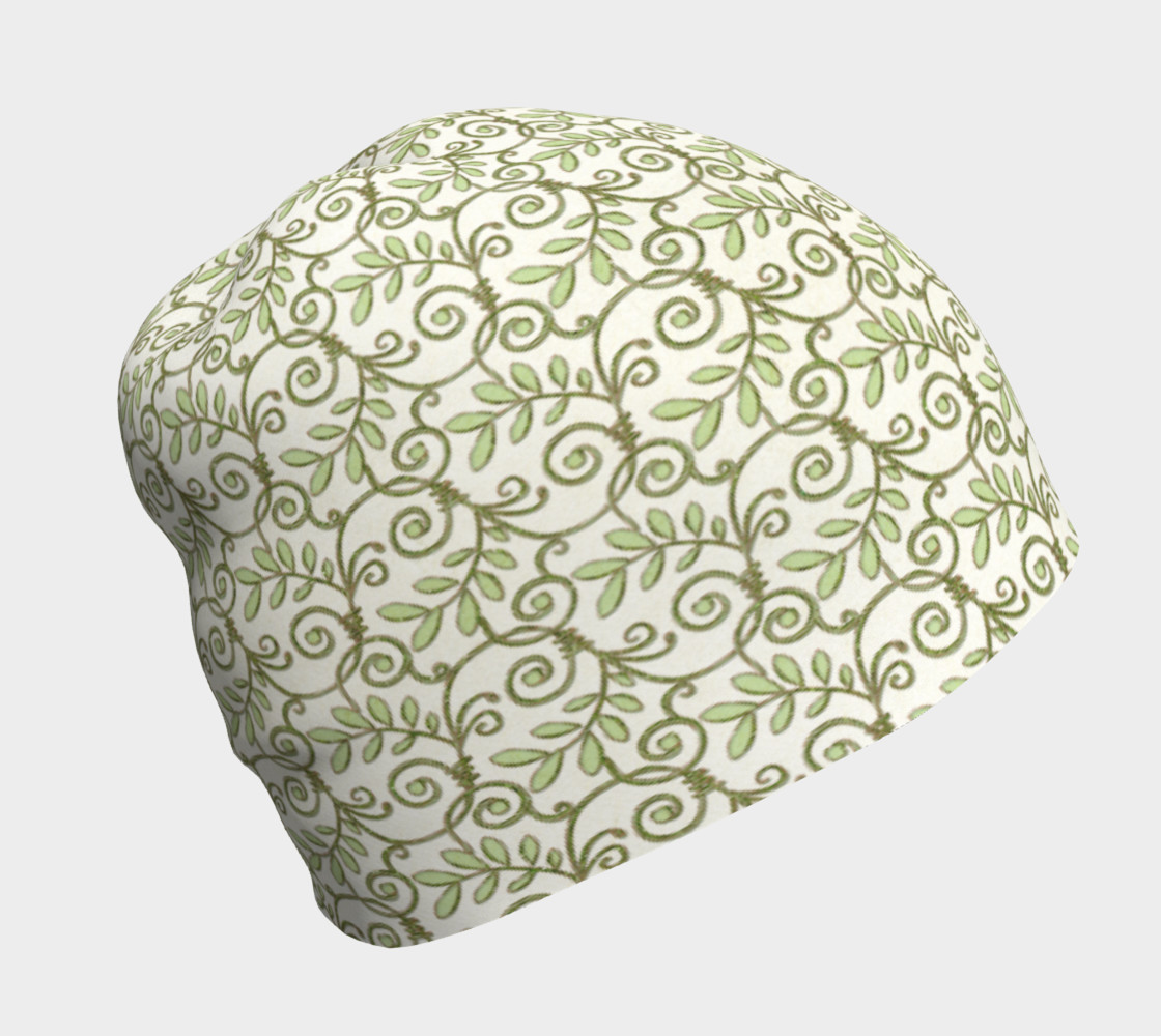 Green Cream Leafy Lace Floral Beanie Hat preview #1