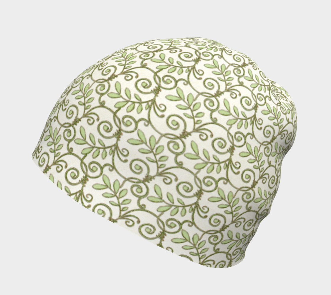 Green Cream Leafy Lace Floral Beanie Hat preview #2