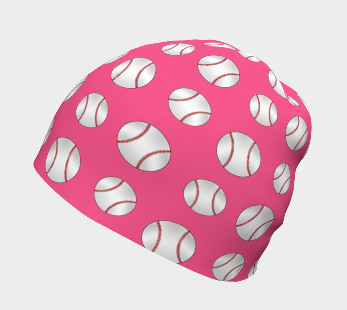 Pink baseball pattern beanie preview #2