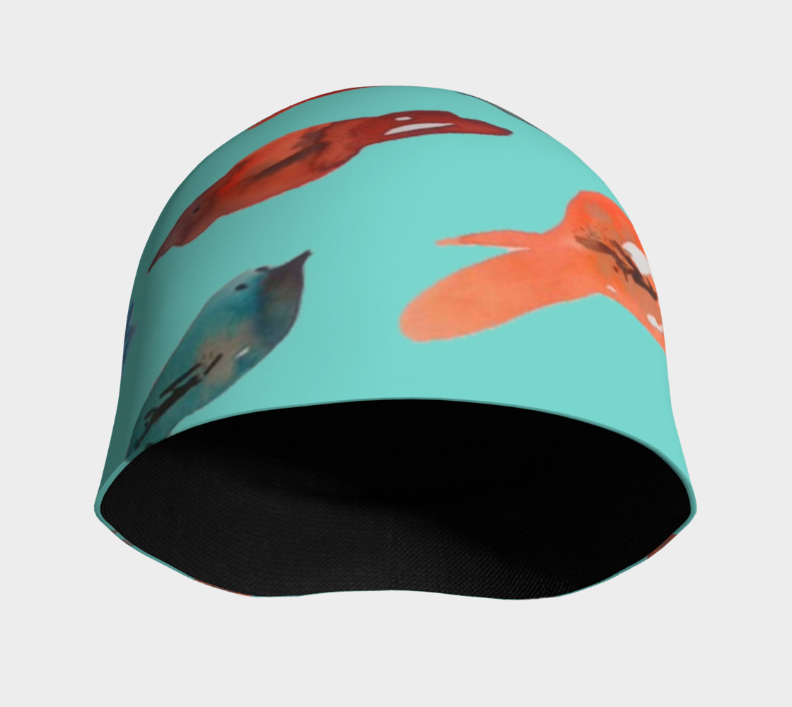 Aperçu de Fish-Birds on Turquoise beanie hat #3
