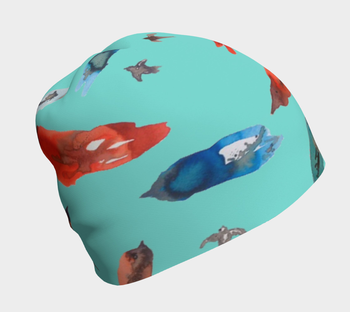 Fish-Birds on Turquoise beanie hat preview #1