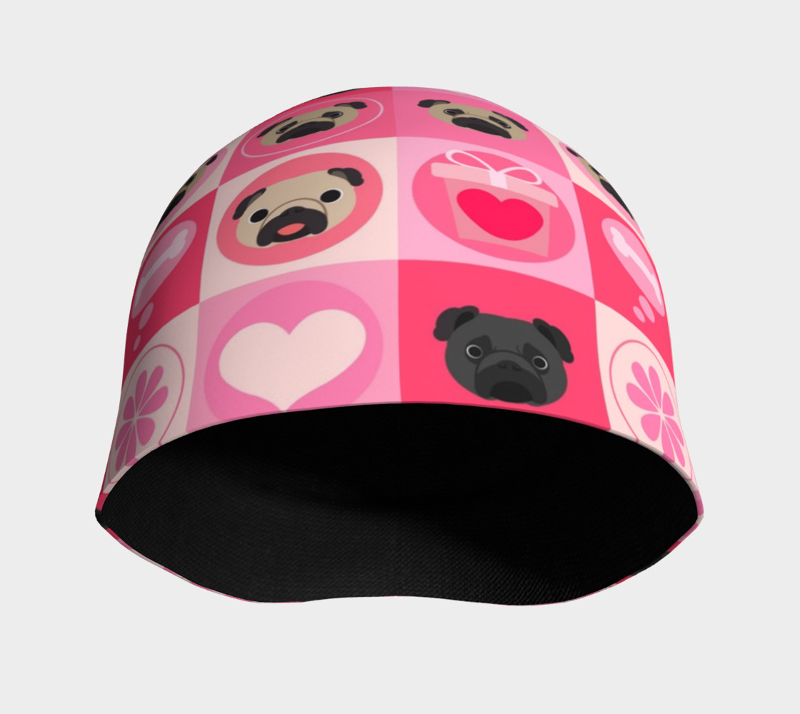Aperçu de Black and Fawn Pug Valentine - Pink, Flowers, Hearts #3