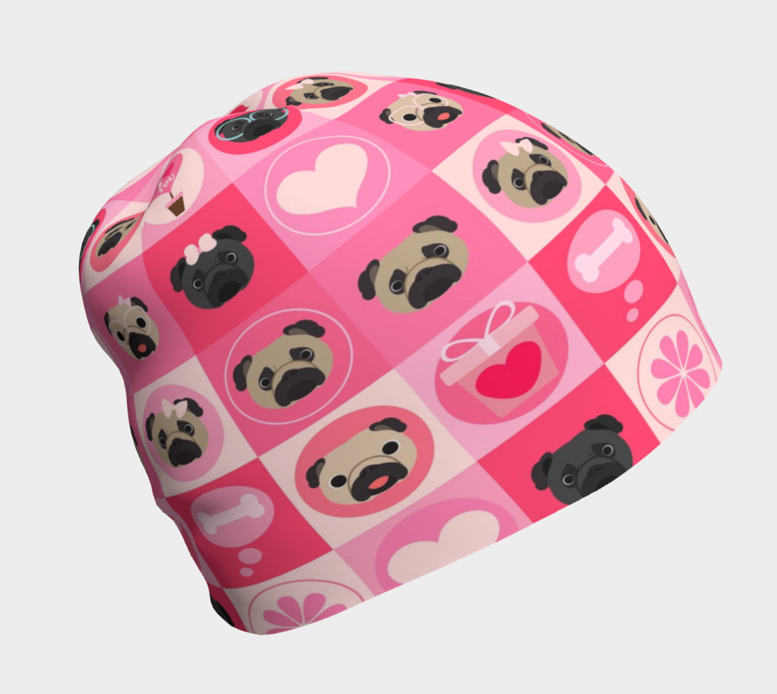 Aperçu de Black and Fawn Pug Valentine - Pink, Flowers, Hearts #1