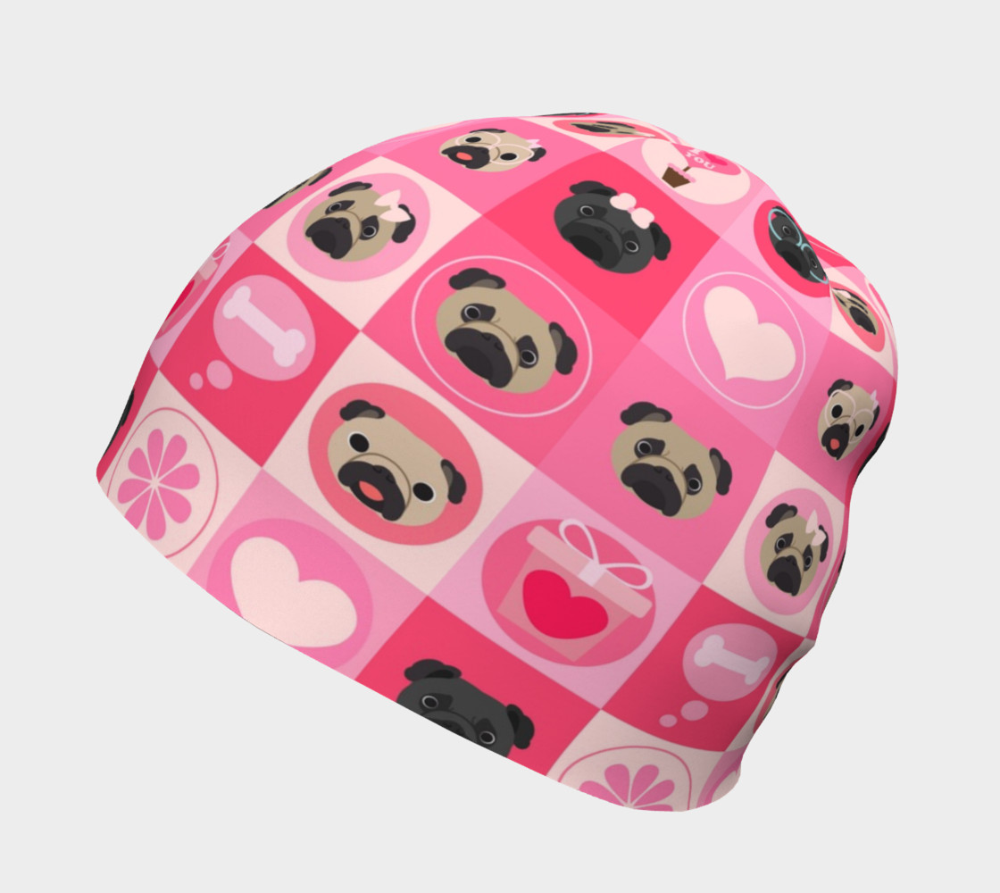 Aperçu de Black and Fawn Pug Valentine - Pink, Flowers, Hearts #2