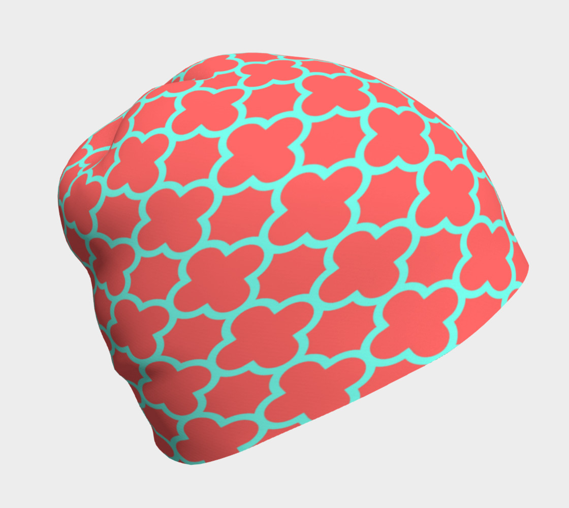 Aperçu de Moroccan Influence in Coral and Teal Beanie #1