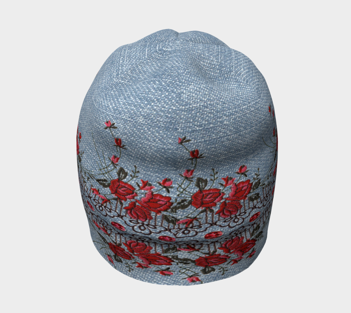 Denim With Embroidered Roses Beanie thumbnail #5