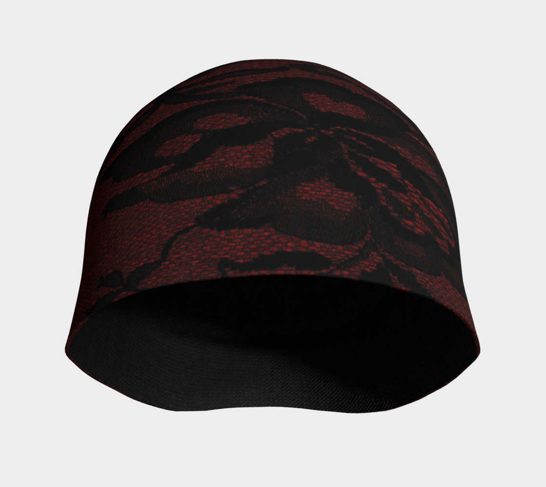 Black Lace Over Red Burlap Beanie preview #3