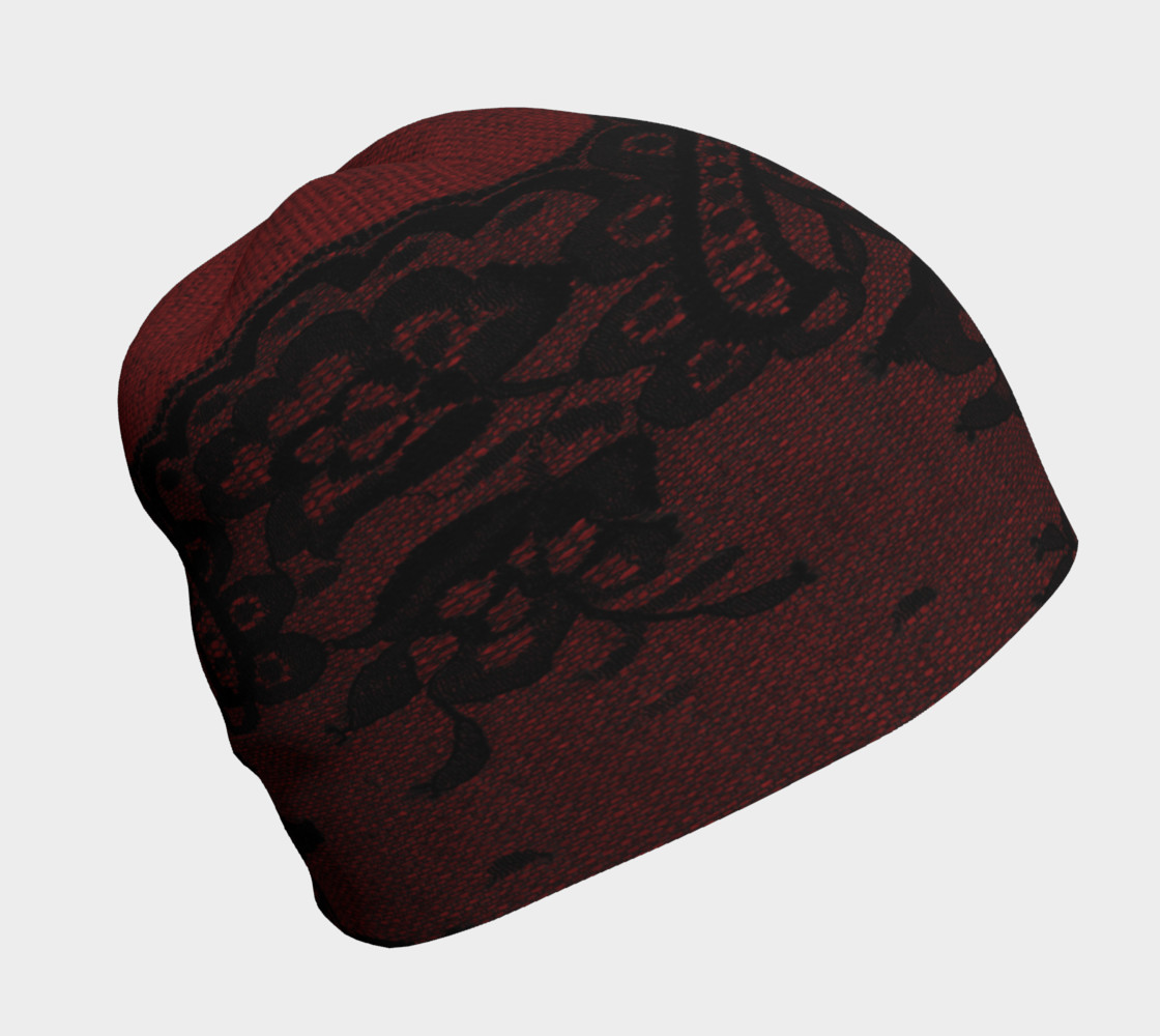 Black Lace Over Red Burlap Beanie 3D preview