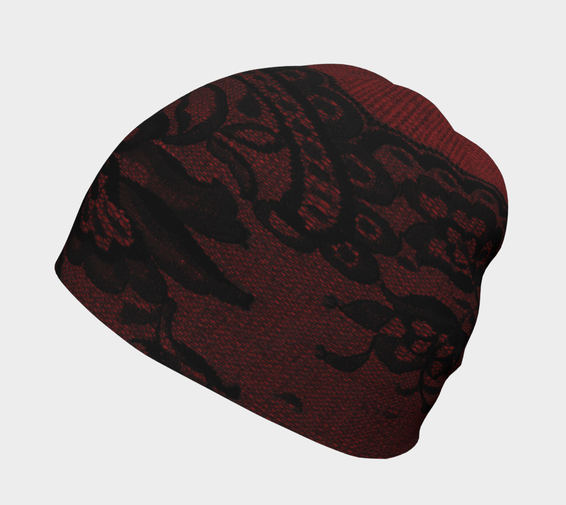 Black Lace Over Red Burlap Beanie preview #2