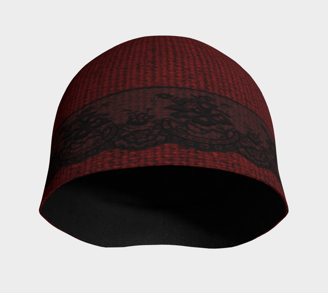 Black Lace Ribbon Over Red Burlap Beanie preview #3
