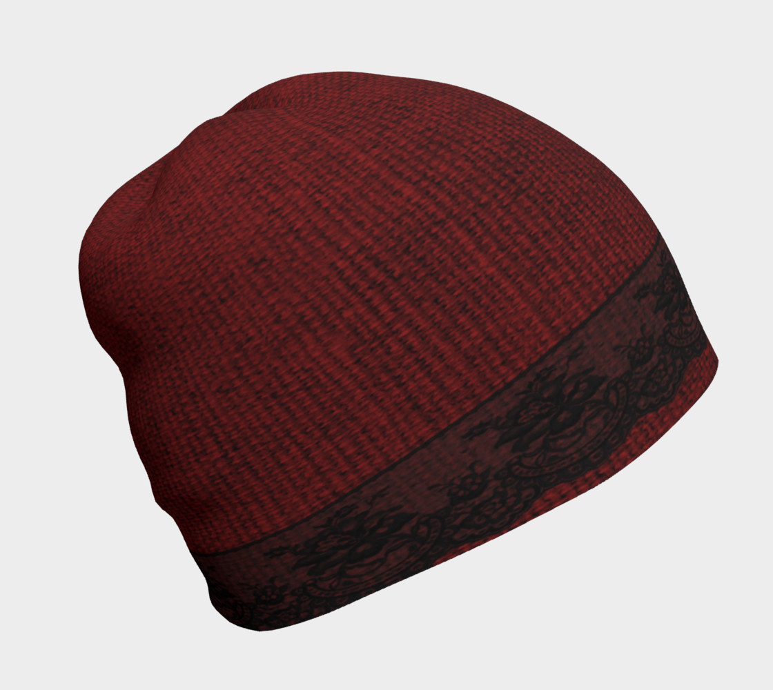 Black Lace Ribbon Over Red Burlap Beanie 3D preview