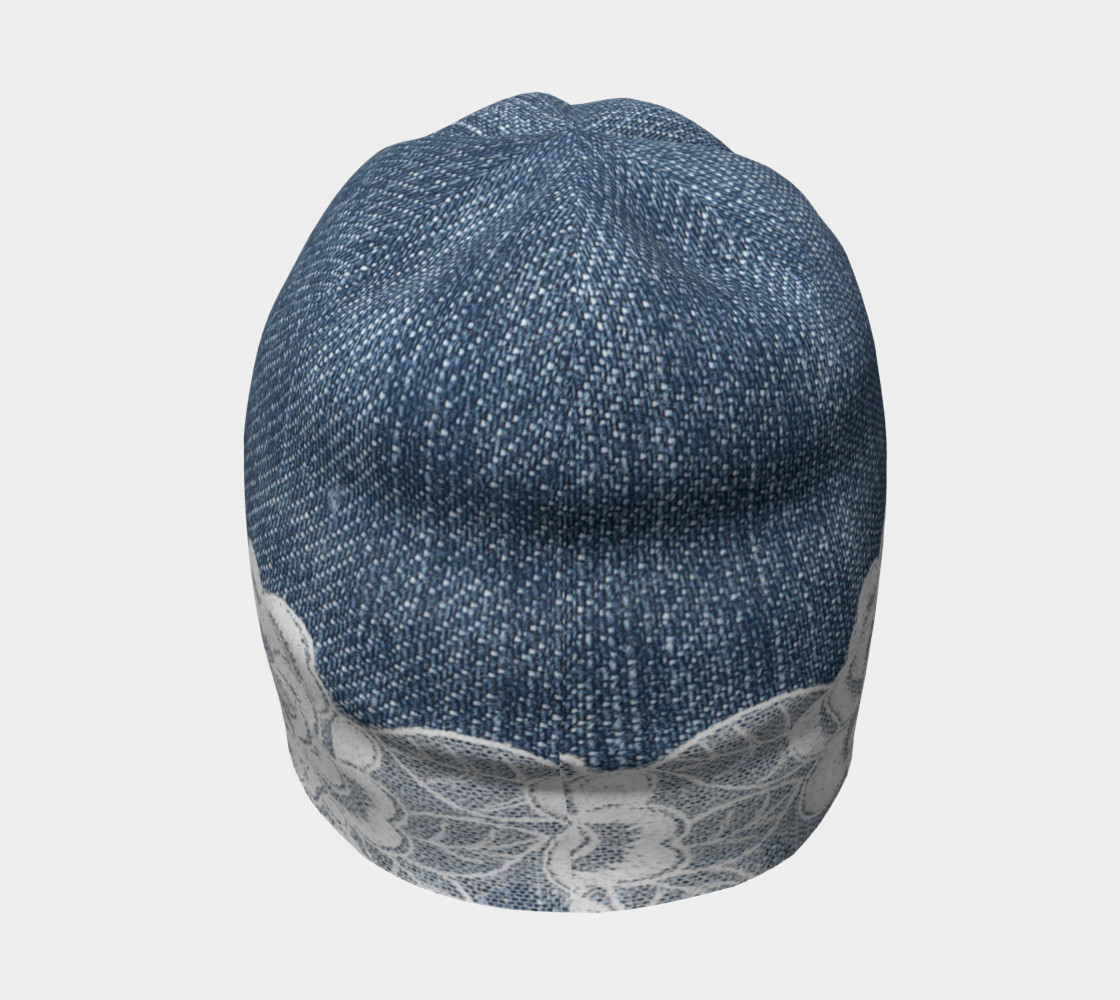 Denim With White Lace Roses Beanie   thumbnail #5
