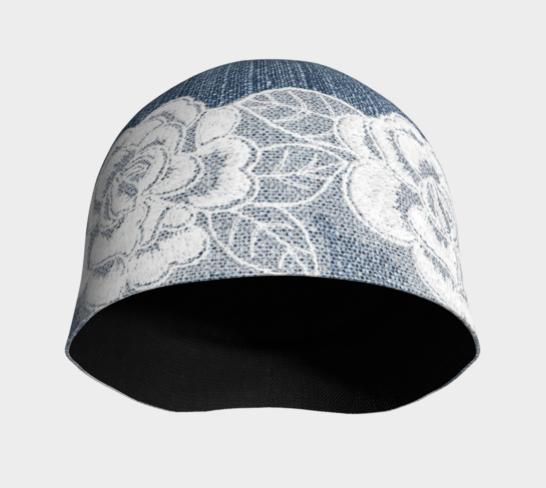 Denim With White Lace Roses Beanie preview #3