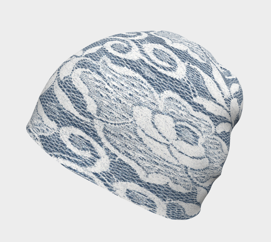 White Lace Floral Over Denim Beanie preview #2