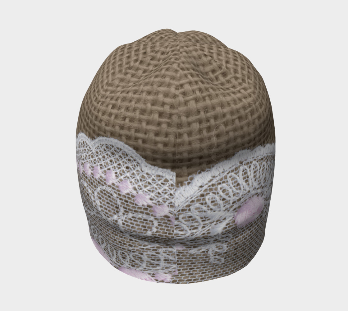 White and Pink Lace Over Burlap Beanie preview #4