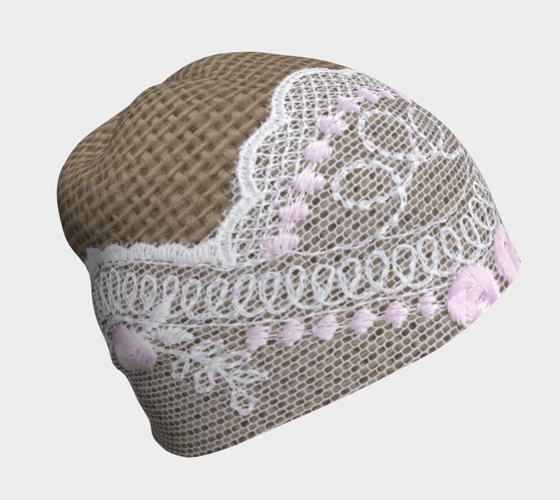 White and Pink Lace Over Burlap Beanie preview #1
