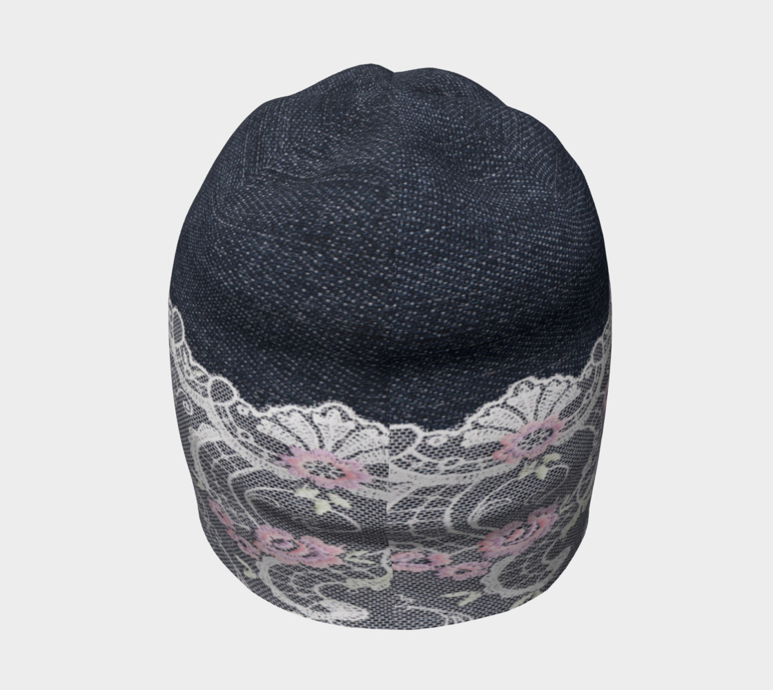 White and Pink Lace Over Denim Beanie preview #4