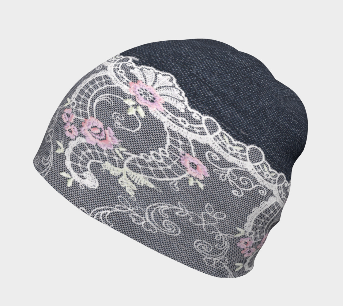 White and Pink Lace Over Denim Beanie preview #2