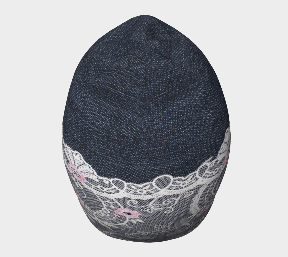 White and Pink Lace Over Denim Beanie thumbnail #6